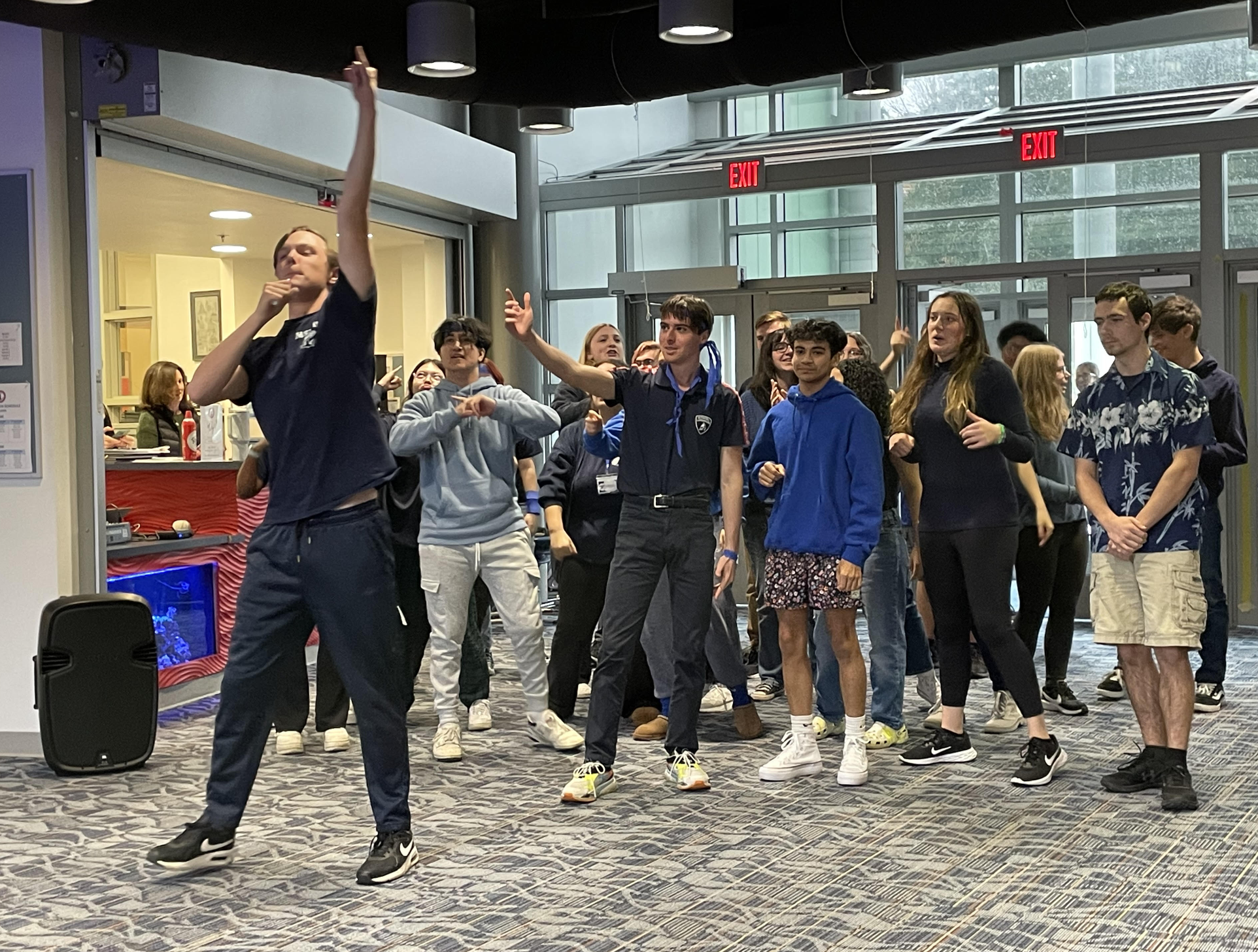 Students in lip-sync in the Great Hall of MSMHS.