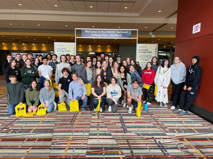 The junior class in a group picture at the Connecticut Convention Center.